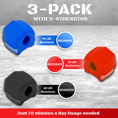 Jawlyne™Exerciser - Neck and Jawline exerciser, Double Chin Reducer and Face Strengthener ball - 3 Pack with 3 Strengths Jaw Trainer